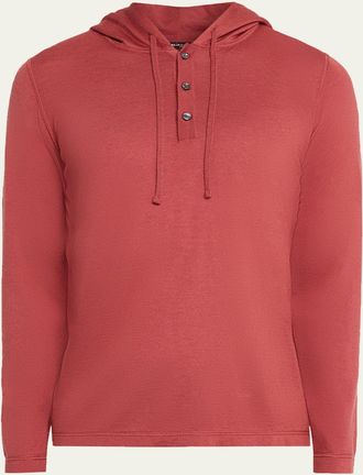 Kiton Mens Cashmere and Silk Half-Placket Hoodie