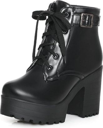 Generic Womens Platform Lace-Up Combat Ankle Boots Chunky Heel Gothic Punk Motorcycle Booties,Black,7.5 UK