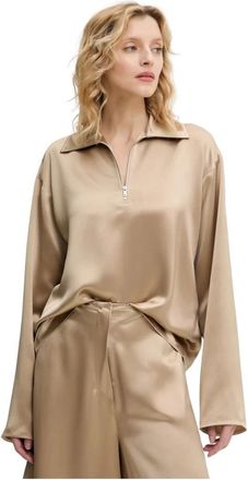 Nanushka Overhemden, Dames, Beige, S, Polyester, Mencia Satin Polo Top