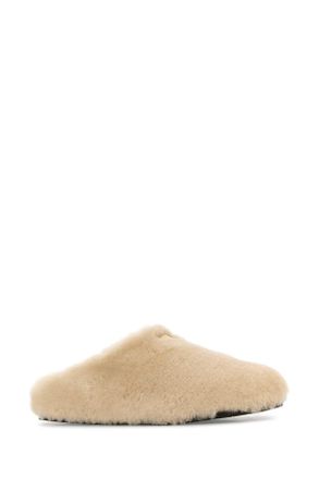 Prada Womens Sand Shearling Slippers Travertino Ovisariesaries Flat Shoes