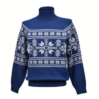Brunello Cucinelli MenS Blue Cashmere Patterned Turtleneck Sweater, Size 38