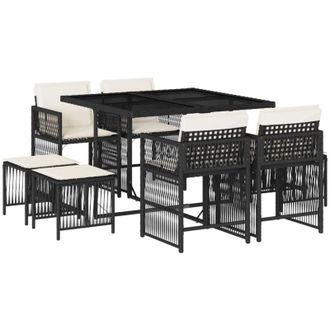 vidaXL Set De Comedor De Jard&iacute;n 9 Pzas Y Cojines Rat&aacute;n Sint&eacute;tico Negro Vidaxl