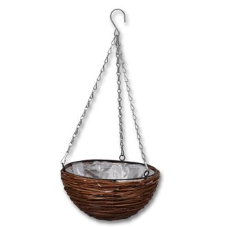 Berkfield Home Hanging Round Willow Basket 4 pcs with Liner & Chain in Brown