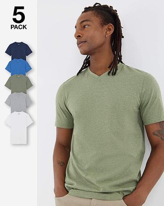 Jacamo 5 Pack V Neck T-Shirts Long - Marl