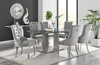 Furniturebox Imperia 6 Grey Dining Table & 6 Velvet Belgravia Chairs