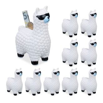 Relaxdays Relaxdays Set 10 Huchas Llama Con Gafas De Sol, Cer&aacute;mica, Blanco, 15,5 X 11 X 6 Cm