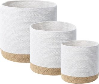 Beliani Beliani - Conjunto De 3 Cestas De Algod&oacute;n Beige Blanco Yute Ropa Accesorio Boho Basima