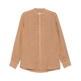 Daniele Alessandrini 20 Camicia Lino C/coreana - male - Daniele Alessandrini - Casual Shirts - Brown - 2XL - Shirts