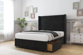 Comfort Beds Madrid Plush Divan Base 2 Drawers - 54 Wingback in Black | Size: Double