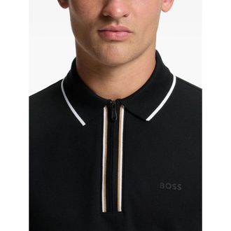 HUGO BOSS Zip Fastening Cotton Polo Shirt - Black