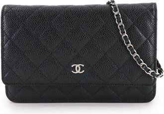 Chanel Black Grained Calfskin Chain/Shoulder Wallet (Pre-Owned)