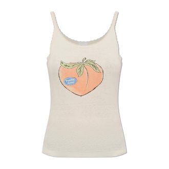 Re/Done Lace Strap Tank - Dames - Tops zonder mouwen - Beige - M - Katoen - Tops
