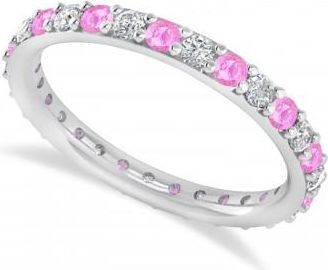 Allurez Diamond & Pink Sapphire Eternity Wedding Band 14k White Gold (0.87ct)