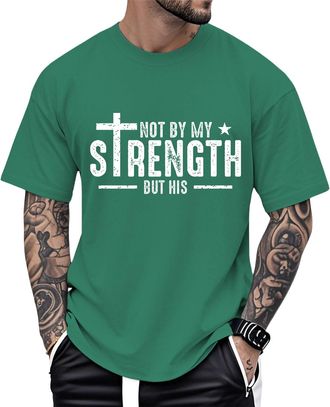 Generic Christian T-Shirts for Men Cotton Tees Religious Cross Printed T-Shirts Short Sleeve Tops Oversized Party Vacation Green XL