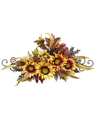 Nearly Natural Sunflower Swag With Metal Frame