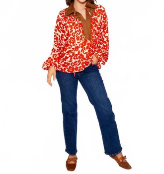 THML Clothing Elegant Bloom Long Sleeve Top In Red