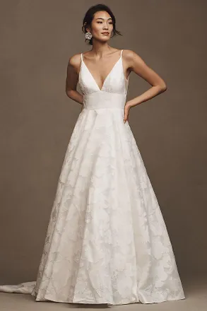 Jenny Yoo Jenny by Jenny Yoo Hawkins V-Neck A-Line Printed Organza Wedding Gown