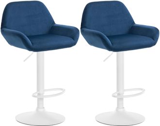 Clp Clp - Set De 2 Taburetes De Cocina Braga En Terciopelo Azul Metal Blanco Mate