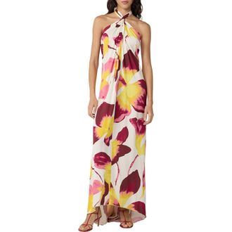 Diane Von F&uuml;rstenberg Tamsin Halter Maxi Dress in Island Orchid Big White at Nordstrom, Size X-Large