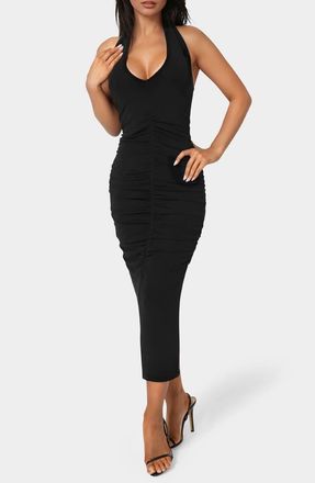 Bebe Slinky Shirred Maxi Halter Dress in Black at Nordstrom Rack, Size X-Large