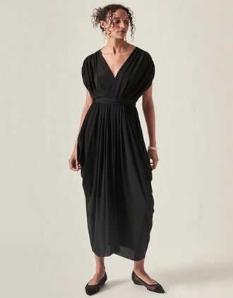 James Lakeland Womens Draped Open-Back Midi Dress - Black - Size: 20