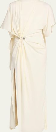 Brandon Maxwell Draped Embellished Crepe Maxi Dress