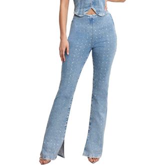Good American Dolly Crystal Denim Pants in Indigo1023 at Nordstrom