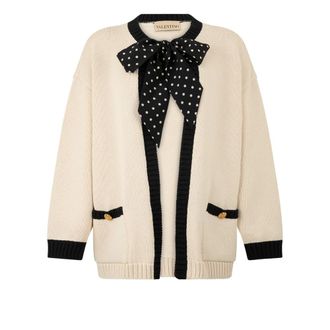 Valentino Garavani Cardigan in cotton with bow - female - Valentino Garavani - Cardigans - Beige - M - Knitwear