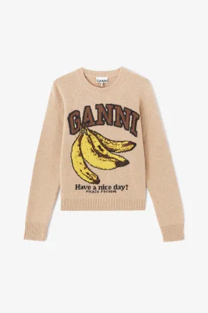 Ganni Brown Graphic Wool Sweater - Size XXS