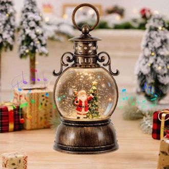 Gabrielle Lanterna di Natale con musica, globo di neve natalizio vintage, globo di neve a LED, lanterna dacqua vintage, lanterne glitterate di Babbo Natale