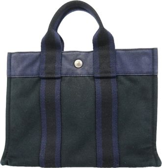 Herm&egrave;s Black Canvas Tote Bag (Pre-Owned)