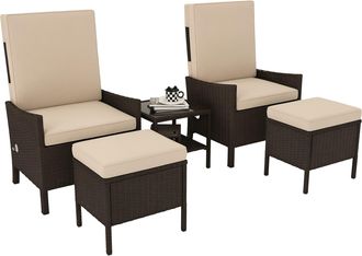 OUTSUNNY 5 PCS Rattan Garden Furniture Set w/ Cushions - Khaki | TJ Hughes