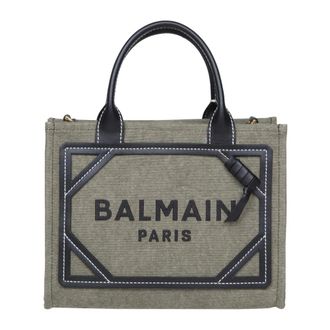 Balmain Tote Bags, female, Multicolor, Size: ONE SIZE Canvas Handbag Khaki/Black
