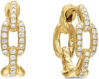 David Yurman 18kt yellow gold Stax diamond chain link huggie hoop earrings (12.5mm) - women - 18kt Yellow Gold/Diamond - One Size