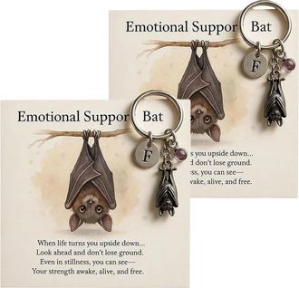Generic Emotional Support Bat-Themed Inspirational Keychain, Metal Bat Pendant with Inspirational Card for Friend, Family, Student Encouragement (2)
