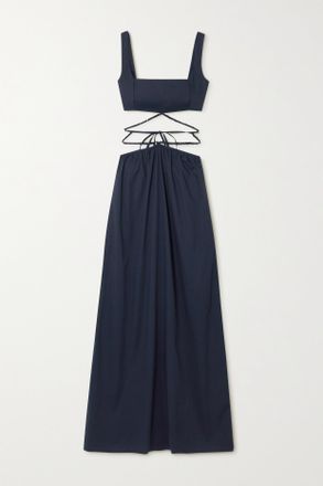 Agua Bendita Peonia Bead-embellished Cutout Cotton-poplin Maxi Dress - Blu