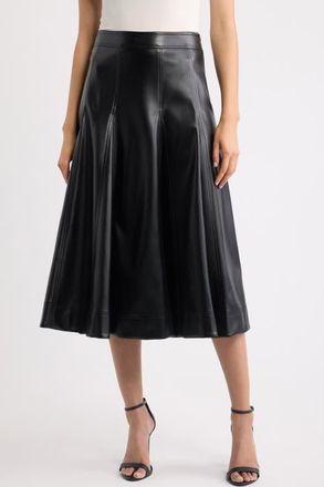 Elie Tahari The Mireille Faux Leather Midi Skirt in Noir at Nordstrom, Size 12