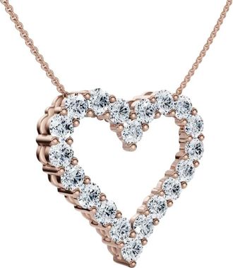 Pompeii3 2Ct Diamond Heart Pendant 10k Gold Lab Grown 7/8 Tall Necklace