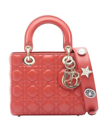 Dior 2010-2025 kleine Cannage My ABCDior Lady Dior lamsleren tas - Rood