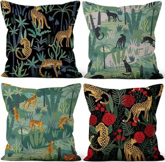 OEM Fundas De Coj&iacute;n De Lino Con Estampado Animal, Juego De 4 Piezas, 40 X 40 Cm, Estilo R&uacute;stico, Ideales Para La Decoraci&oacute;n Del Hogar, Sof&aacute;s, Salas De Est