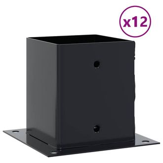 Berkfield Home Post Bases Square 12 pcs Anthracite 101x101 mm Powder-coated Steel in Black