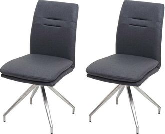 Hhg Juego De 2 Sillas De Comedor Hhg-922, Silla De Cocina Sill&oacute;n Silla, Tela/textil Acero Inoxidable Cepillado, Gris Oscuro