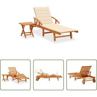 vidaXL Tavolino da giardino - Sdraio da Giardino con Tavolino e Cuscino in Massello di Acacia