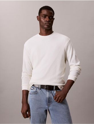 Calvin Klein Jeans Calvin Klein Mens Woven Monologo Waffle Crewneck Tee - White - 2XL