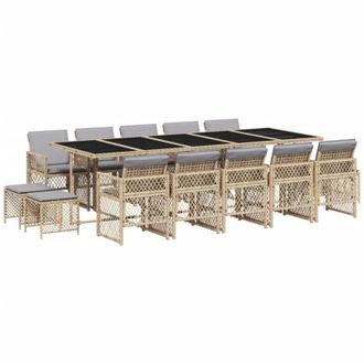 vidaXL Set Comedor De Jard&iacute;n Con Cojines 15 Pzas Rat&aacute;n Sint&eacute;tico Beige Vidaxl