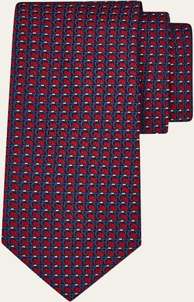 Ferragamo Mens Micro-Geometric Jacquard Silk Tie