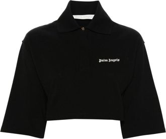 Palm Angels Black Logo Cropped Polo Top