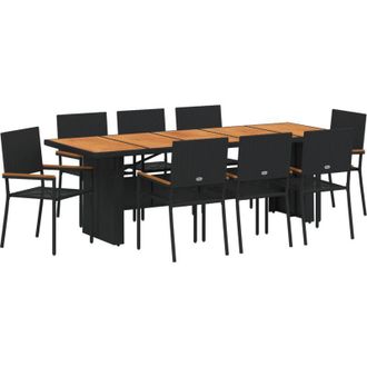 vidaXL Conjunto De Comedor De Jard&iacute;n 9 Pcs Negro Polirat&aacute;n Vidaxl