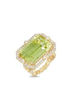 Bony Levy 18K Gold Iris Lemon Quartz & Diamond Statement Ring in Green at Nordstrom, Size 6.5
