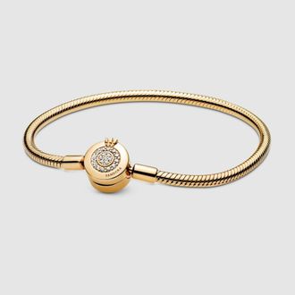 Pandora 14K Gold-Plated Moments Sparkling Crown O Snake Chain Bracelet, Size 16